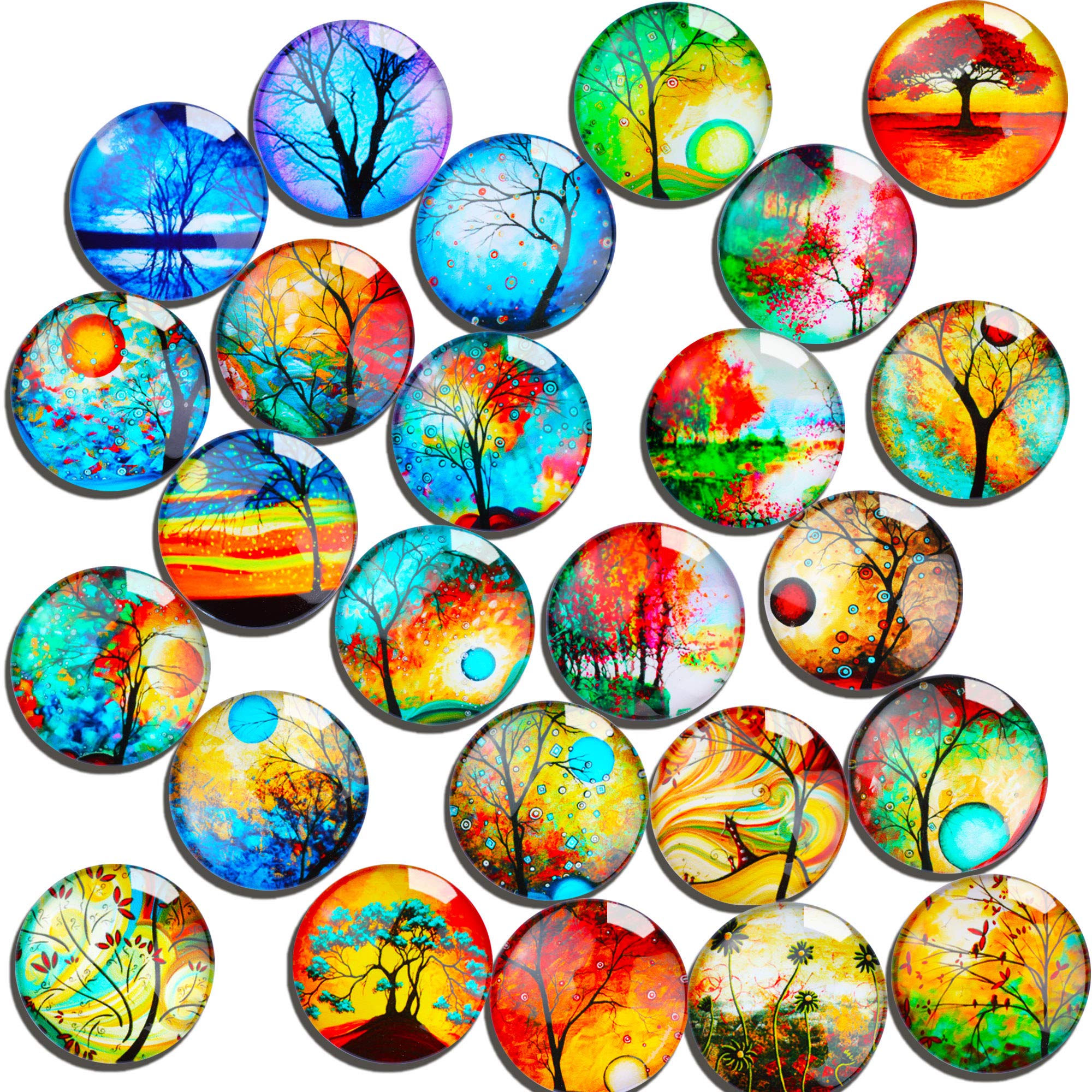 SOSMAR-24 Refrigerator Magnets - Decorative 3D Glass Notice Board Magnets with Tree Patterns for Kid's Drawing, Magnetic Whiteboard, Photo, Map, Office Magnets (Round/ 30mm)