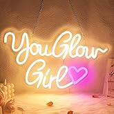 Okayera You Glow Girl Neon Sign, Warm White Word LED Neon Light for Wall Decor, Aesthetic Home Bedroom Stuff for Girls Women Bestie, Christmas Birthday Party Gifts Idea