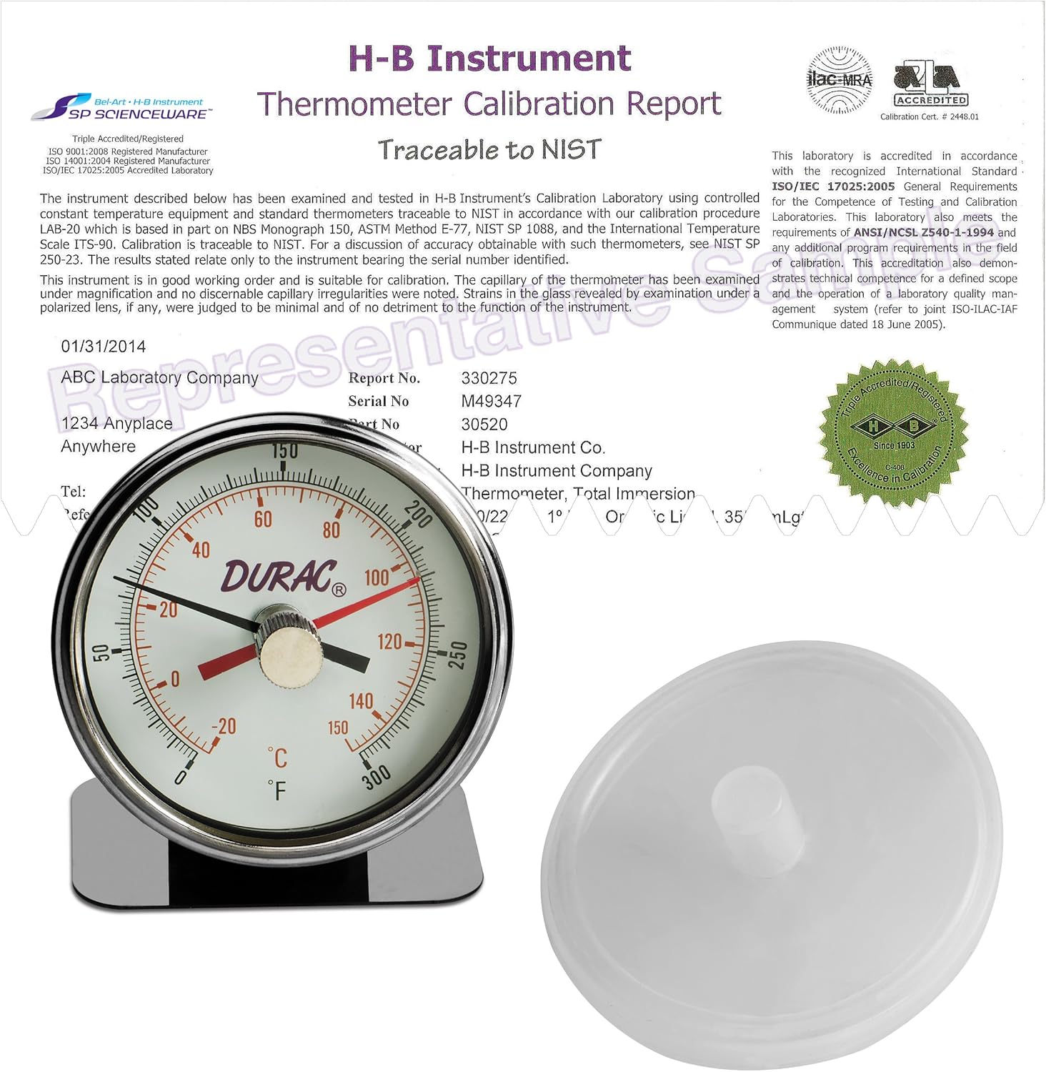 HB DURAC Maximum Registering/Autoclave BiMetal Thermometer; 20 to