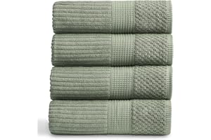Springtree Home 100% Cotton Bath Towel Set of 4 | Super Soft & Absorbent with Quick-Dry Fibers | 4 Bath Towels | Textured and Durable Cotton | Krista Collection (Lily Pad Green)