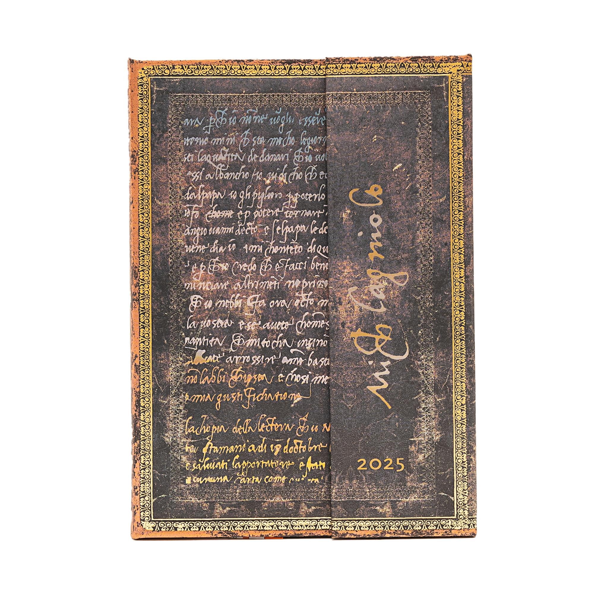 Paperblanks Michelangelo Handwriting Midi Horizontal 12 Month Calendar 2025 with Flip Cover