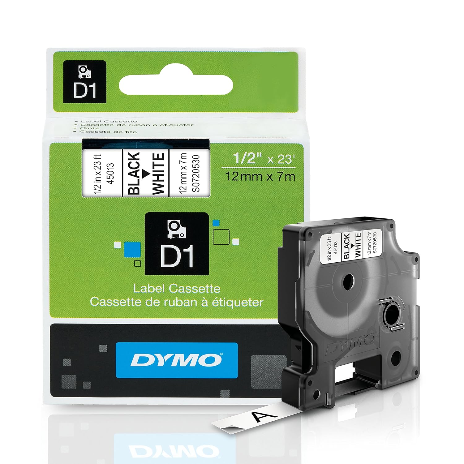DYMO Standard D1 45013 Labeling Tape Black Print on White , 1 2 W x 23