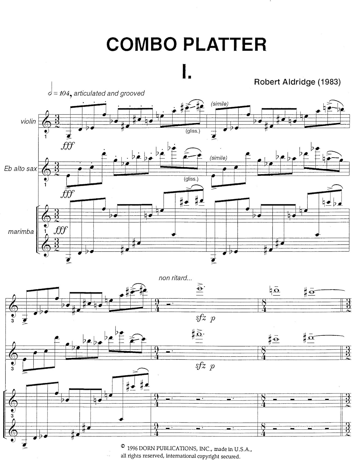 Amazon Com Combo Platter For Violin Alto Saxophone And Marimba By Robert Aldridge Everything Else