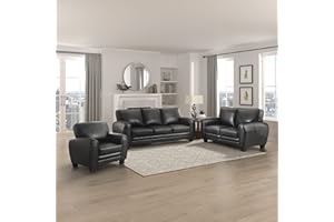 Lexicon Living Room Furniture Set, Modern Couches for Living Room with Accent Pillows, Upholstered Couch Set, Including Sofa, Loveseat and Lounge Chair with Solid Wood Frame, 3-Piece Set, Black​