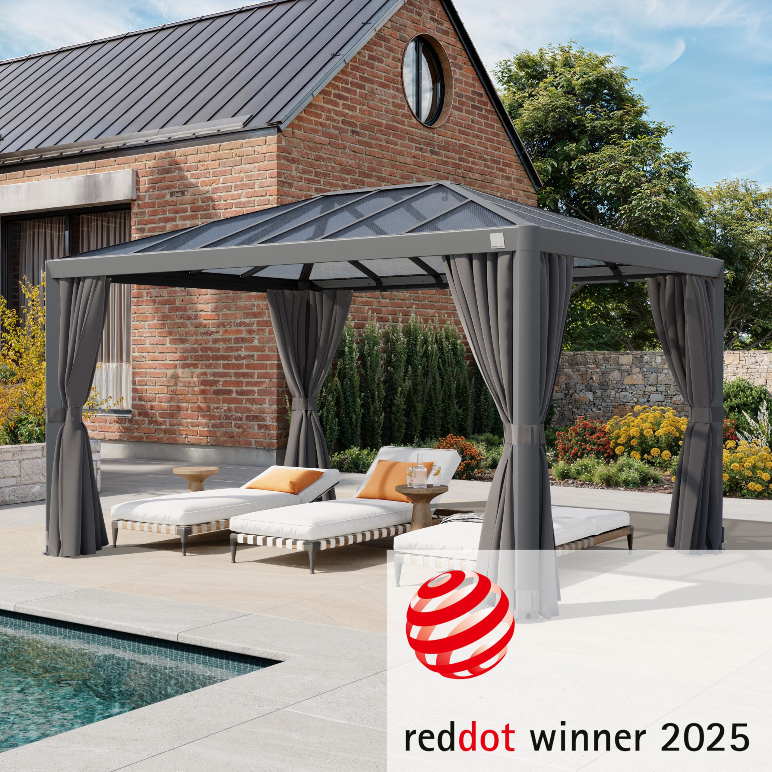 PRIMEYARD Gartenpavillon 3x4 m mit Polycarbonatdach - Hardtop Pavillon mit 4 Seitenteilen in Grau 2
