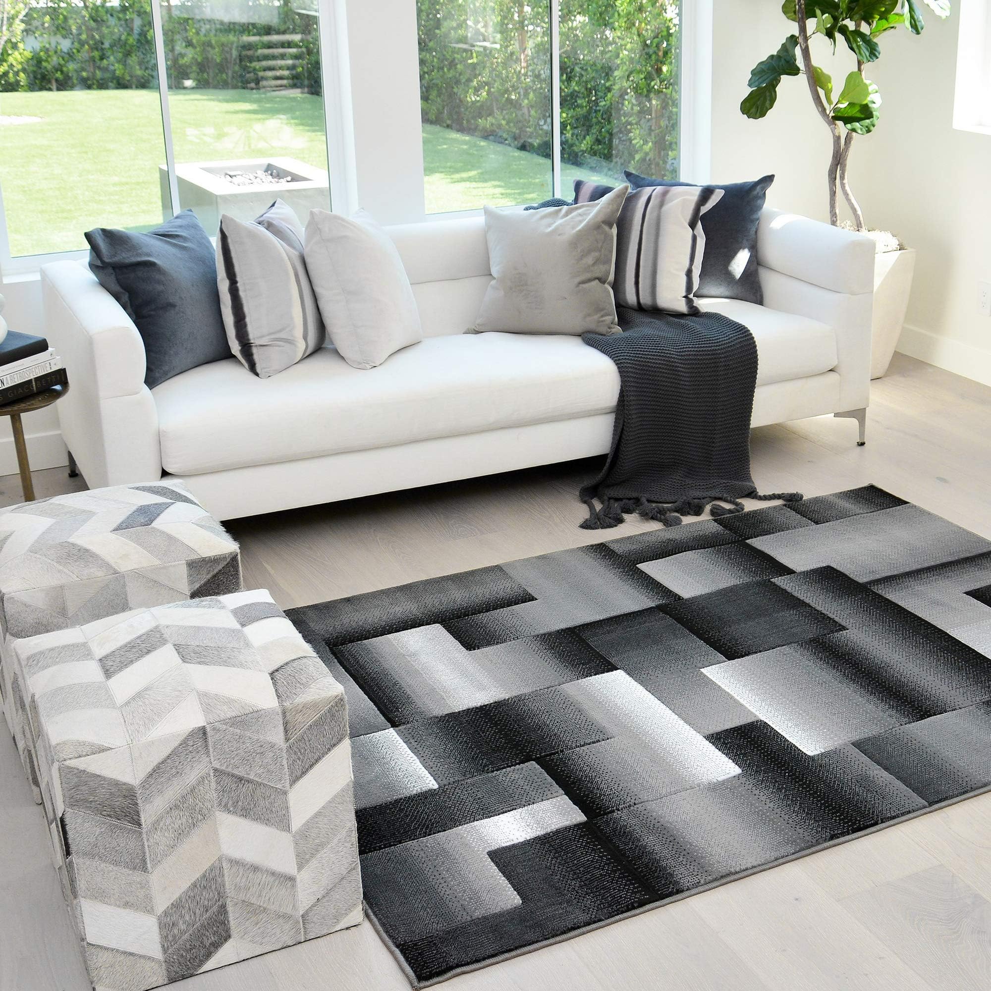 Handcraft Rugs Silver/Black and Gray Abstract Geometric Modern Squares Pattern Area Rug 8 ft. by 10 ft.