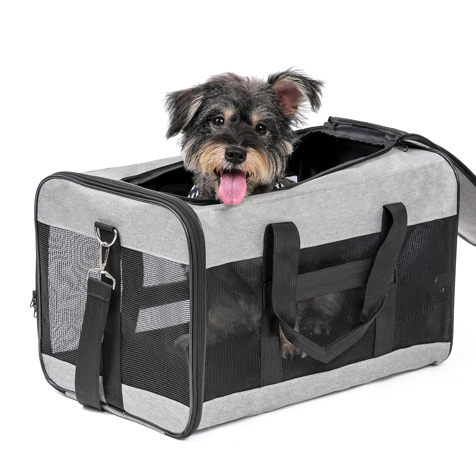 HITSLAM Pet Carrier Dog Carrier Soft Sided Pet Travel Carrier for Cats, Small dogs, Kittens or Puppies, Collapsible, Durable, Travel Friendly Grey (L)