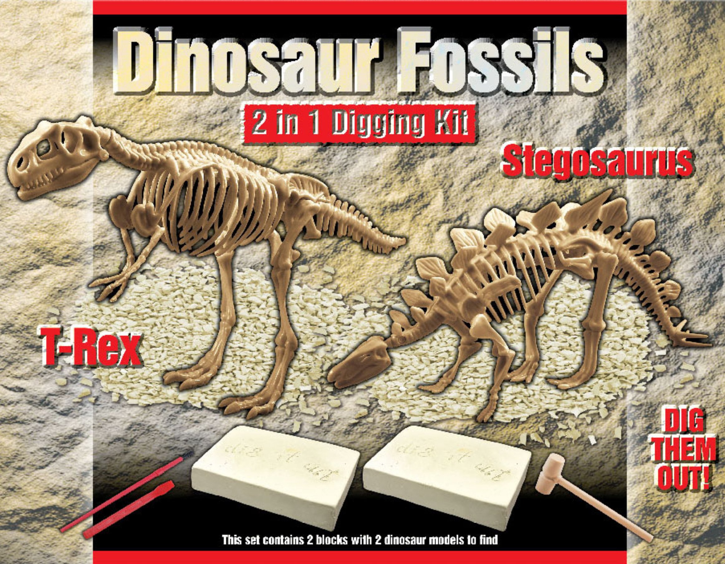 Carousel Home 2 IN 1 Deluxe Dig Out Dinosaur Skeleton Fossil Palaeontology Archaeology Excavation Kit - T Rex AND Stegosaurus