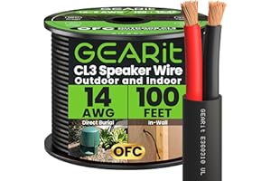 GEARit Outdoor Speaker Wire CL3 Rated, 14 Gauge Speaker Wire, Speaker Cable 100 ft for Outdoor Speakers, Patio, Garden, Backyard Audio, Direct Burial in Ground/in Wall, OFC (Black, 2-Conductors)