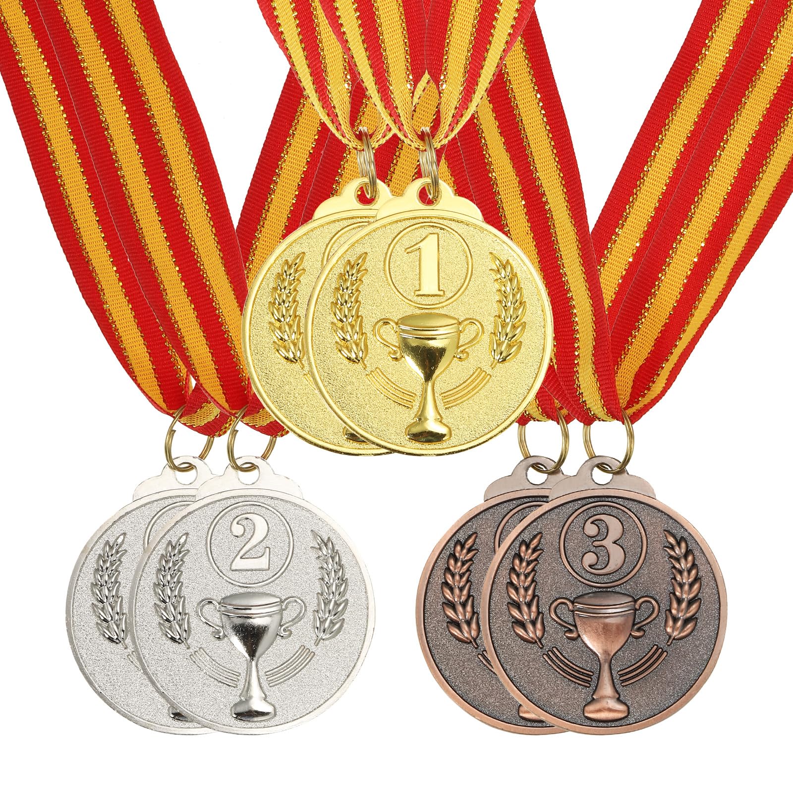 PATIKIL 2 Inch Gold Silver Bronze Award Metals, 6 Pieces Olympic Style Award Medals 1st 2nd 3rd Prize with Neck Ribbon for Games Sports Competitions