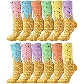 Shyyween 12 Pairs Ice Cream Drip Socks Bulk for Women Teen Girls Novelty Cotton Socks Colorful Summer Ice Cream Lover Birthday Gifts Valentines Party Favors