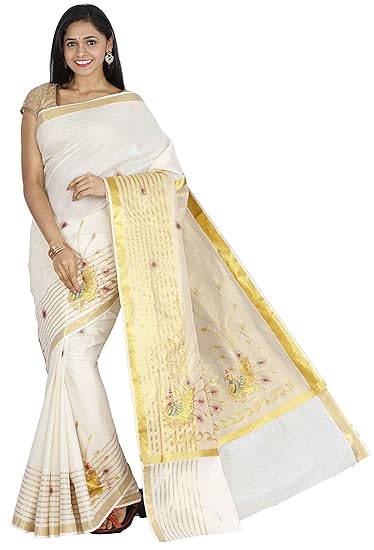 cotton kerala kasavu Thick zari saree with running blouse material