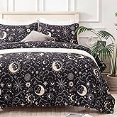 EXQ Home Quilt Set Full Queen Size Black Print 3 Piece,Lightweight Soft Coverlet Modern Style Sun Starry Pattern Bedspread Set(1 Quilt,2 Pillow Shams)