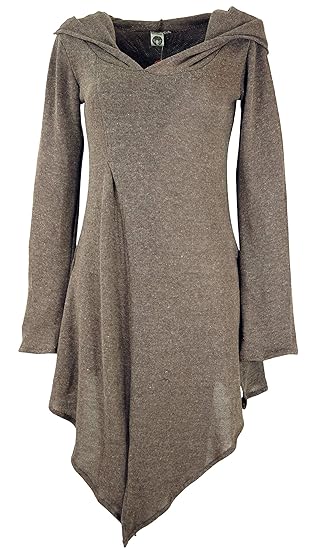 Guru-Shop Pixikleid im Wickellook mit Kapuze, Feinstrick Elfen Pullover, Damen, Synthetisch, Kurze Kleider Alternative Beklei