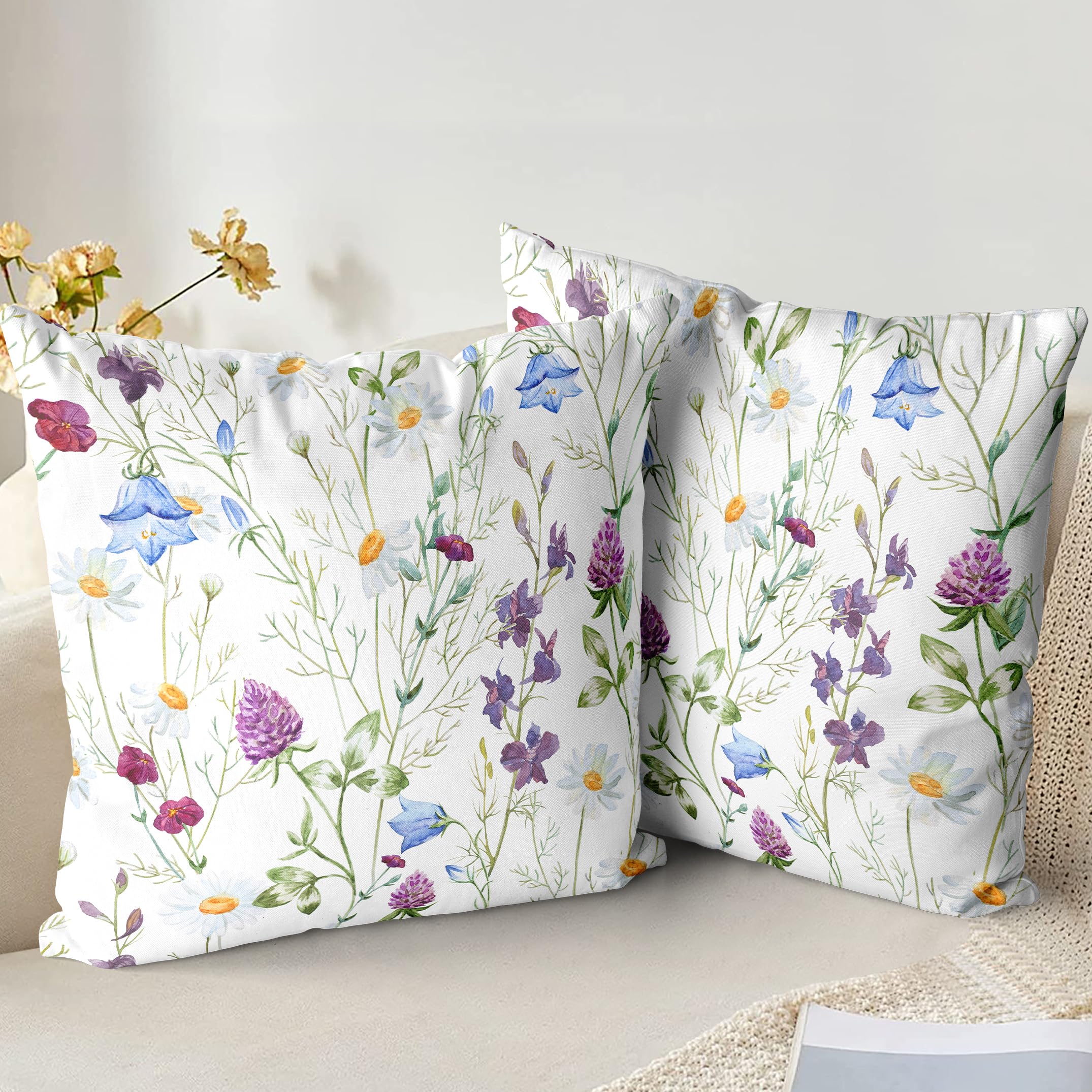 XPHZZL Cushion Covers Set of 2 Pack 45 x 45 cm - Soft Short Plush Double Sided Garden Floral Decorative Pillow Covers for Sofa Bed Garden Outdoor Spring Decor with Invisible Zipper 18 x 18 Inch