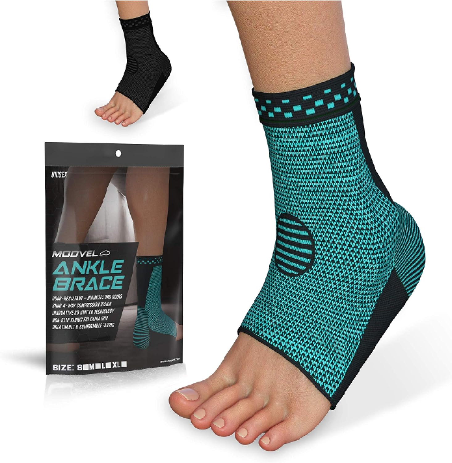 Modvel 2 Pack Ankle Brace Compression Sleeve | Injury Recovery, Joint Pain and More | Achilles Tendon Support, Plantar Fasciitis Foot Socks with Arch Support: Sports & Outdoors