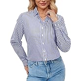 siliteelon Button Down Shirts for Women Striped Oxford Shirts Wrinkle Free Casual Dress Shirt Long Sleeve Work Blouses Tops