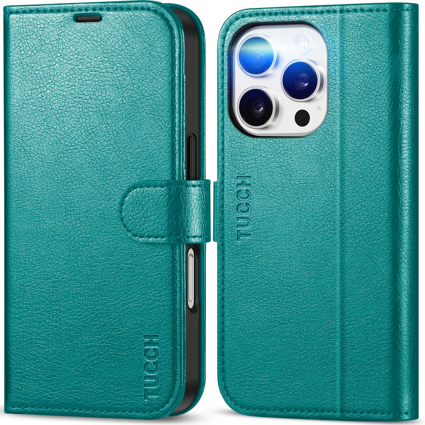 TUCCH Case for iPhone 16 Pro (6.3") 2024, Protective PU Leather Wallet Folio Flip Folding Cover with RFID Blocking[Card Holders] Magnetic Kickstand[Shockproof TPU] Compatible with iPhone16 Pro, Cyan