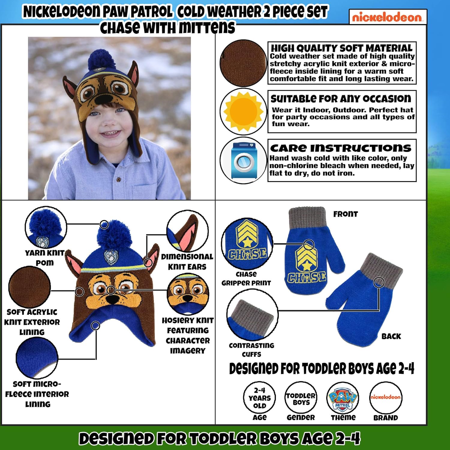 Nickelodeon Boys Winter Hat Set, Paw Patrol Toddler Beanie and Mittens for Kids Age 2-4: Clothing