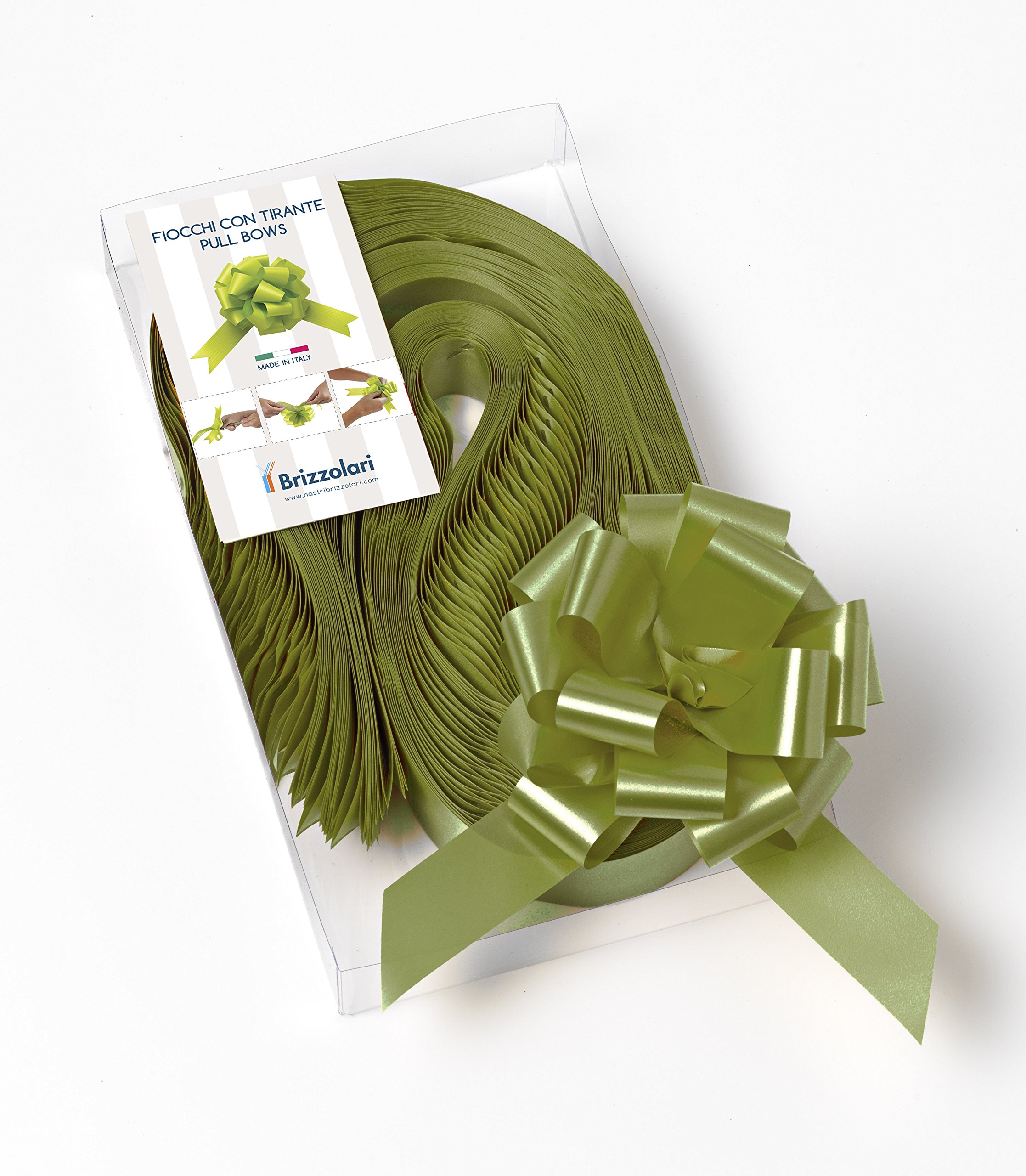 Brizzolari Pack 50 Quick Bows Ribbons, Moss Green, 31 mm, Graduation Decorations