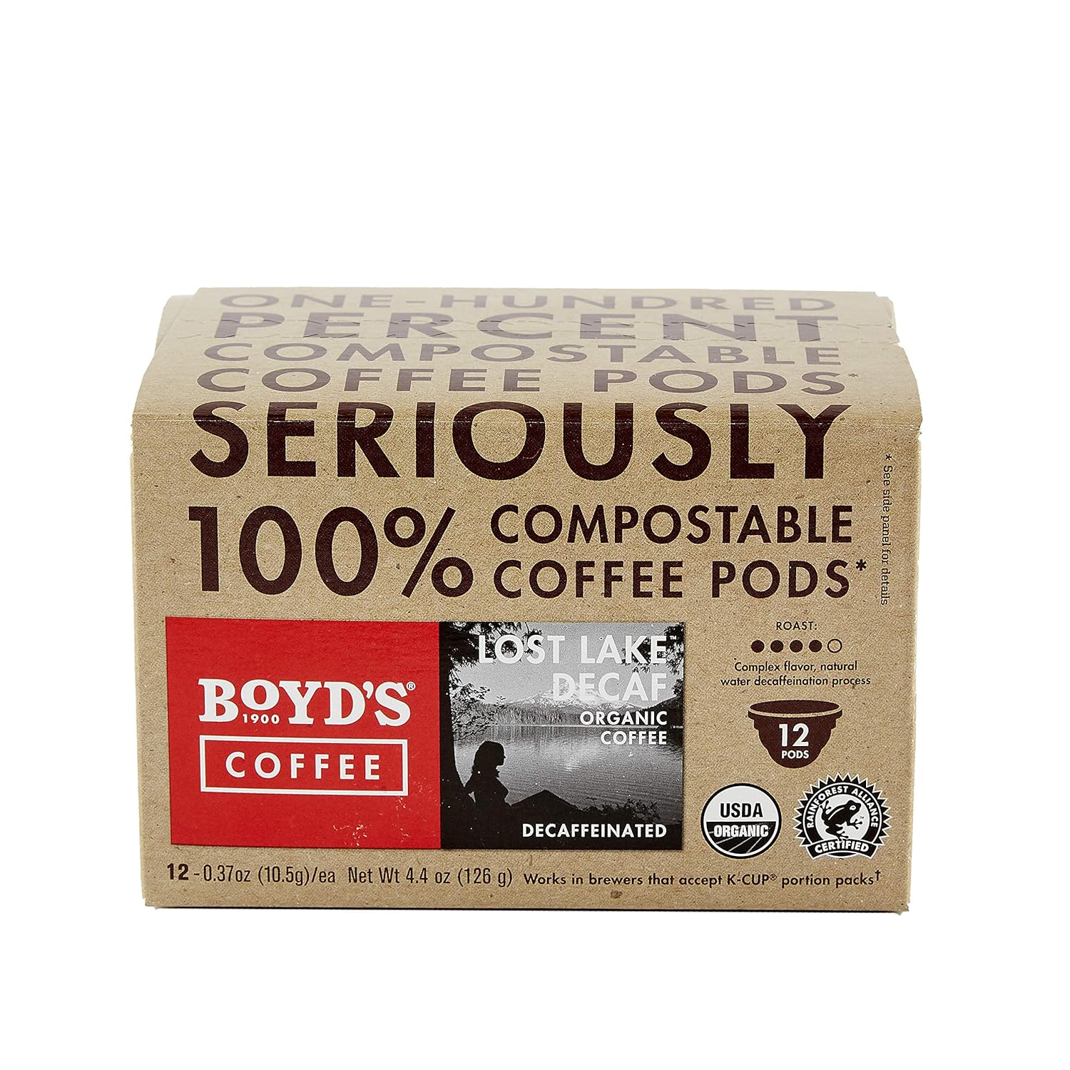 Boyd&rsquo;s Lost Lake Decaf Coffee - Medium-Dark Roast - Single Cup (12 Count)
