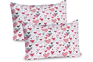 Ambesonne Valentines Pillow Sham Set of 2, Doodle Style Hearts with Different Designs Romantic Inspirations for Art, Quality Microfiber Bedding Item for All Seasons, 26" X 20", Black Red Pink