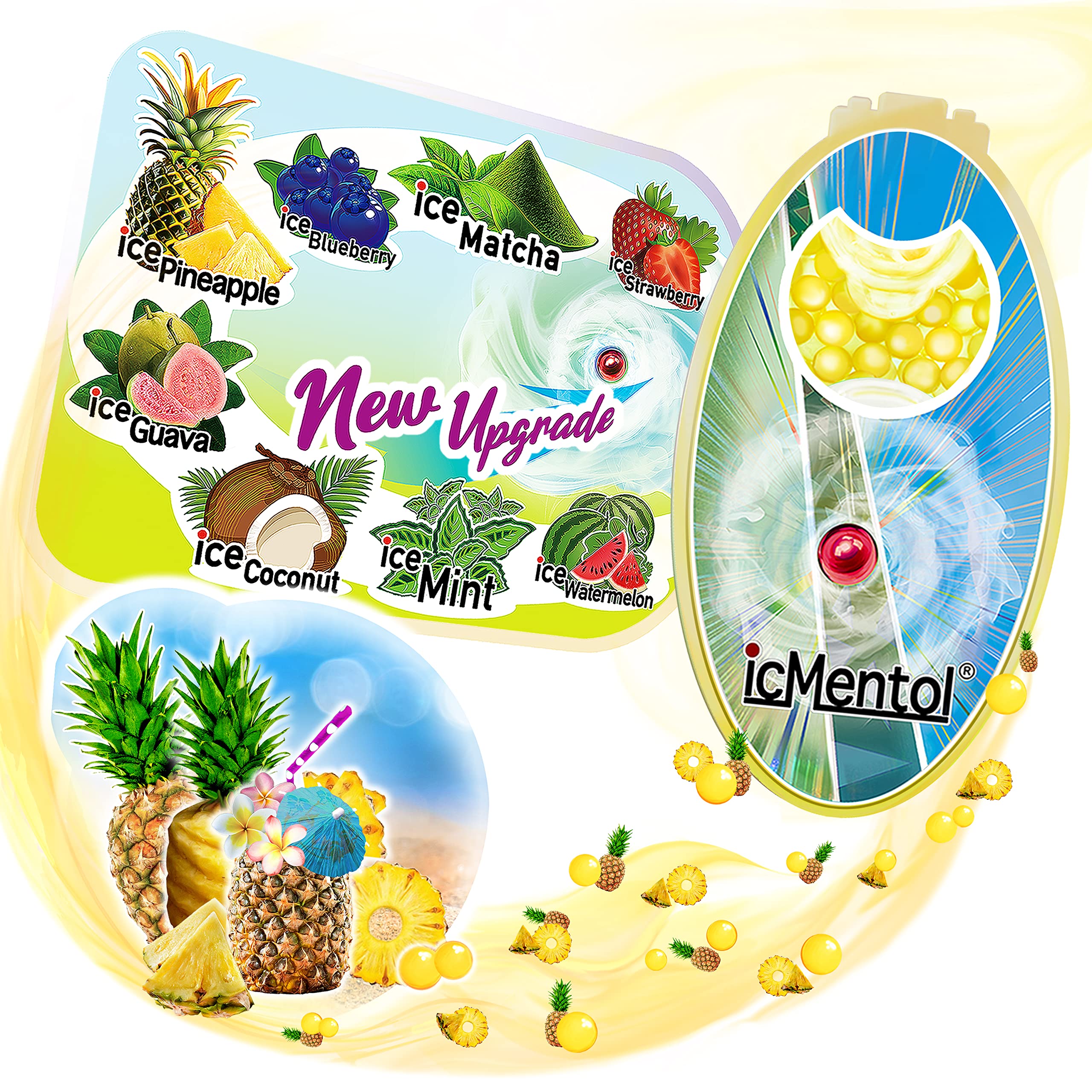 icMentol - New improvements, 100 multi-purpose menthol balls, menthol capsules, aromatic balls, scented ball (Pineapple)