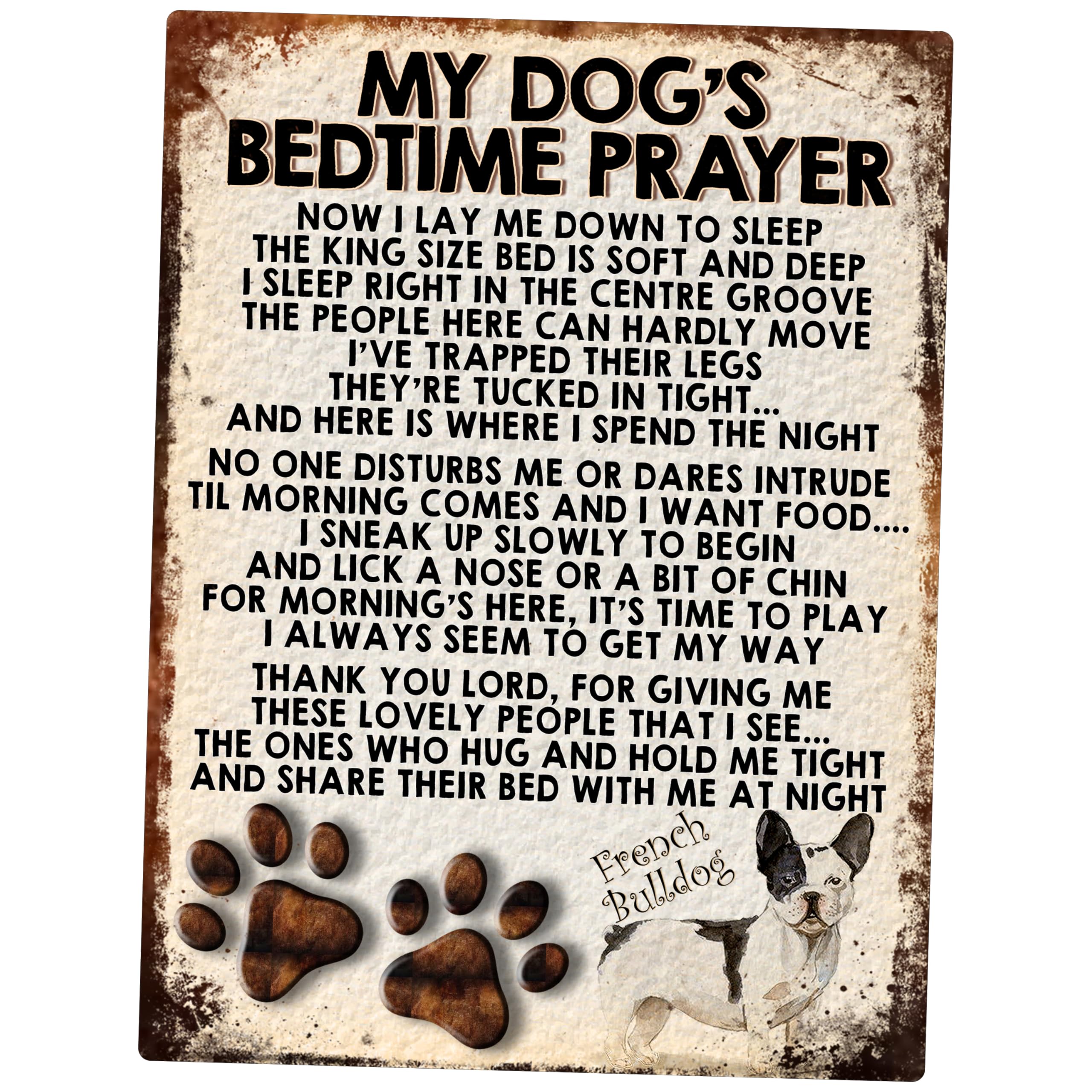 MY DOG'S BEDTIME PRAYER RETRO STYLE METAL TIN SIGN/PLAQUE (FRENCH BULLDOG)
