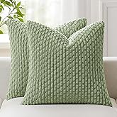 Kevin Textile 2 Packs Spring Decorative Throw Pillow Covers 16x16 Inch for Living Room Couch Bed Sofa Soft Striped Corduroy Square Cushion Case 40x40 cm Farmhouse Boho Home Decor Sage Green