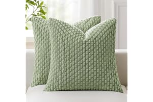 K KEVIN TEXTILE Kevin Textile 2 Packs Decorative Throw Pillow Covers 18x18 Inch for Living Room Couch Bed Spring Sofa Soft Striped Corduroy Square Cushion Case 45x45 cm Farmhouse Boho Home Decor Sage Green