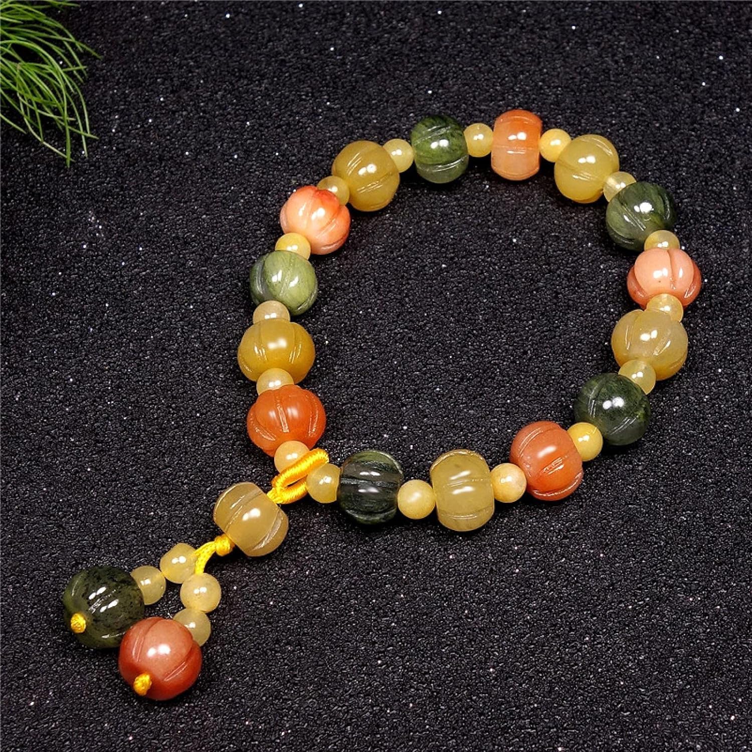Women Golden Silk Jade Pumpkin Beads Bracelet Bangle Charm Gem Buddha