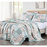 Chezmoi Collection Abbi 3-Piece Shabby Chic Bedding Queen Quilt Set Pre-Washed Cotton Floral Coverlet Bedspread Ruffled Patchwork Quilt Queen Size