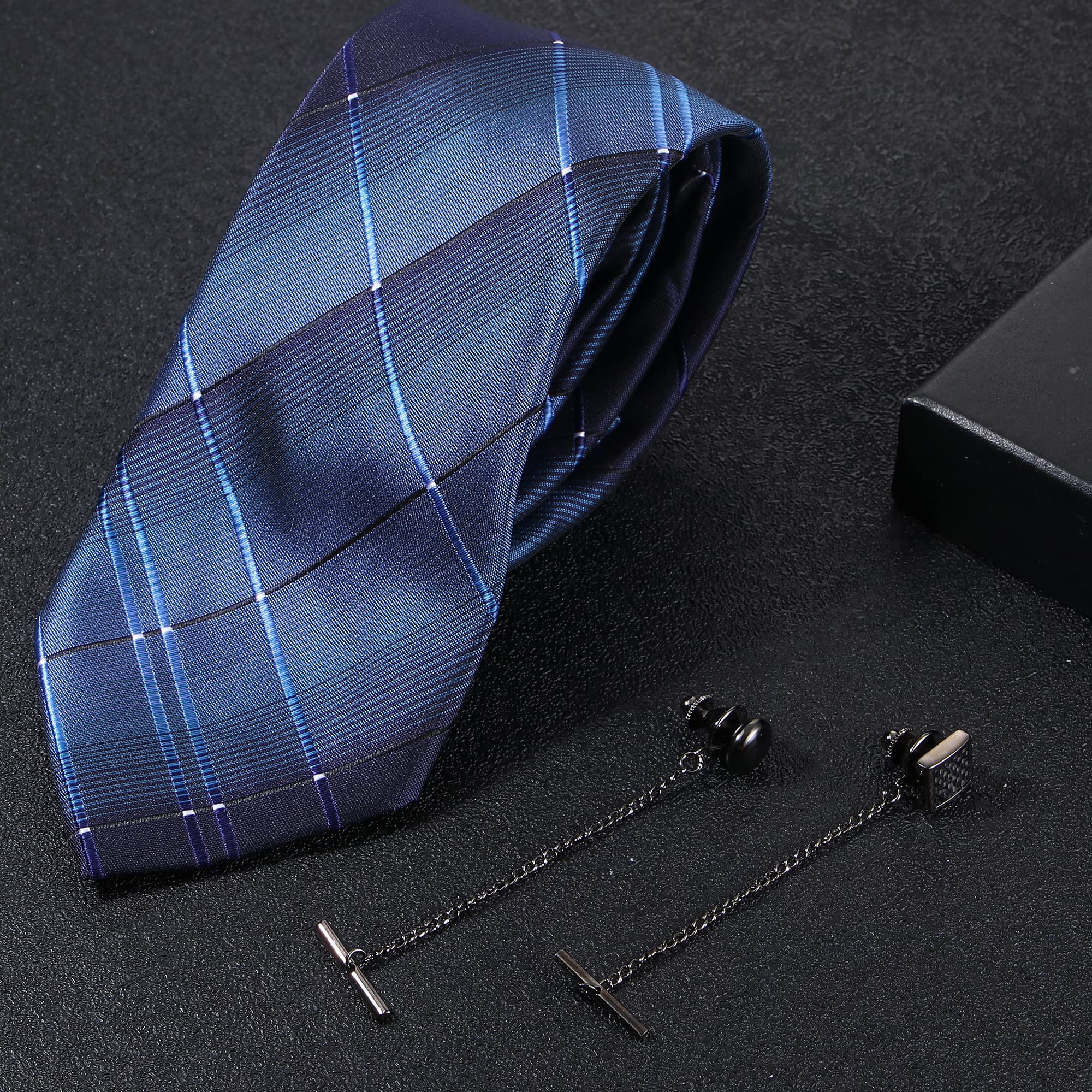 FUNRUN JEWELRY FUNRUN JEWELRY 7Pcs Tie Tacks for Men Tie Pins with Chain Black Gold Silver Tone Tie Tack Clutch for Wedding Birthday Anniversary Business Jewelry