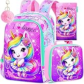 WZLVO 3PCS Kids Backpack for Girls, Unicorn Dinosaur Animal Prechool Elementary Kindergarten School Bookbag with Lunch Box