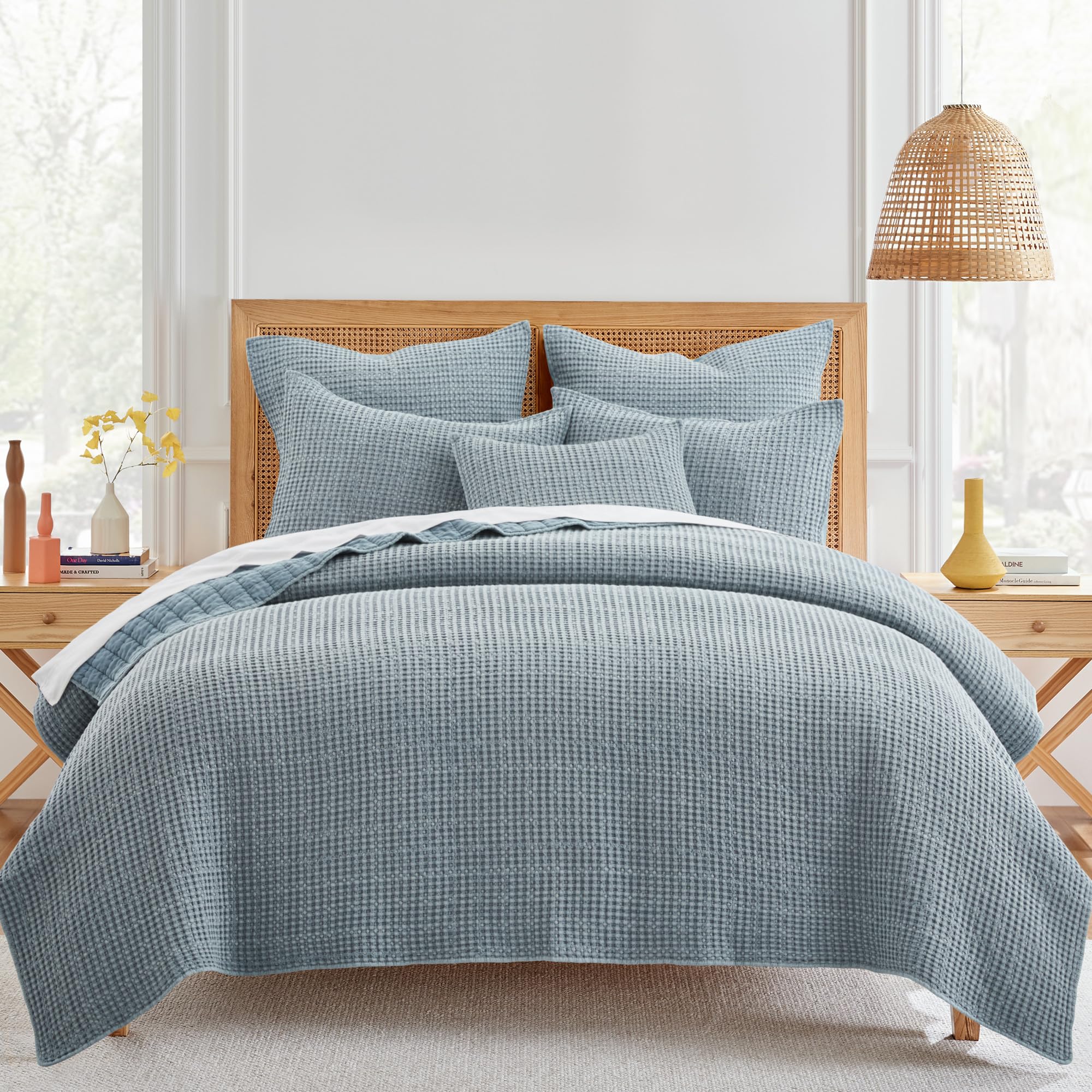 Photo 1 of Levtex Home Mills Waffle Full/Queen Quilt Set (88x92in) with 2 Pillow Shams (26x20in) - Chambray - Cotton Waffle Full/Queen Size Quilt Bedding Set - Lightweight, Soft, Pre-Washed