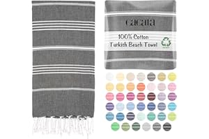 Cacala Lightweight and Thin Turkish Beach Towel 100% Cotton Sand-Free and Quick-Drying Goodness Perfect as an Extra Large Travel Towel, Beach Accessory, or Gift for Beach Lovers, 37 x 70