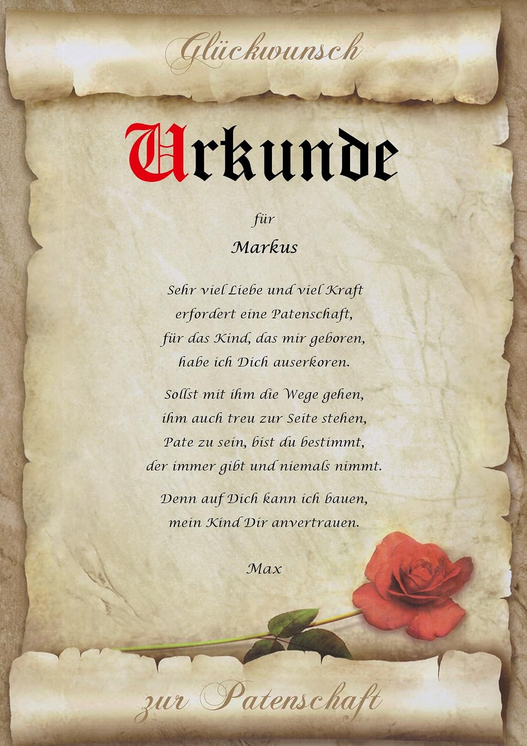 Patenschaft Urkunde Personalisiert Geschenk Karte Taufe Kind Patentante Patenonkel Taufpaten