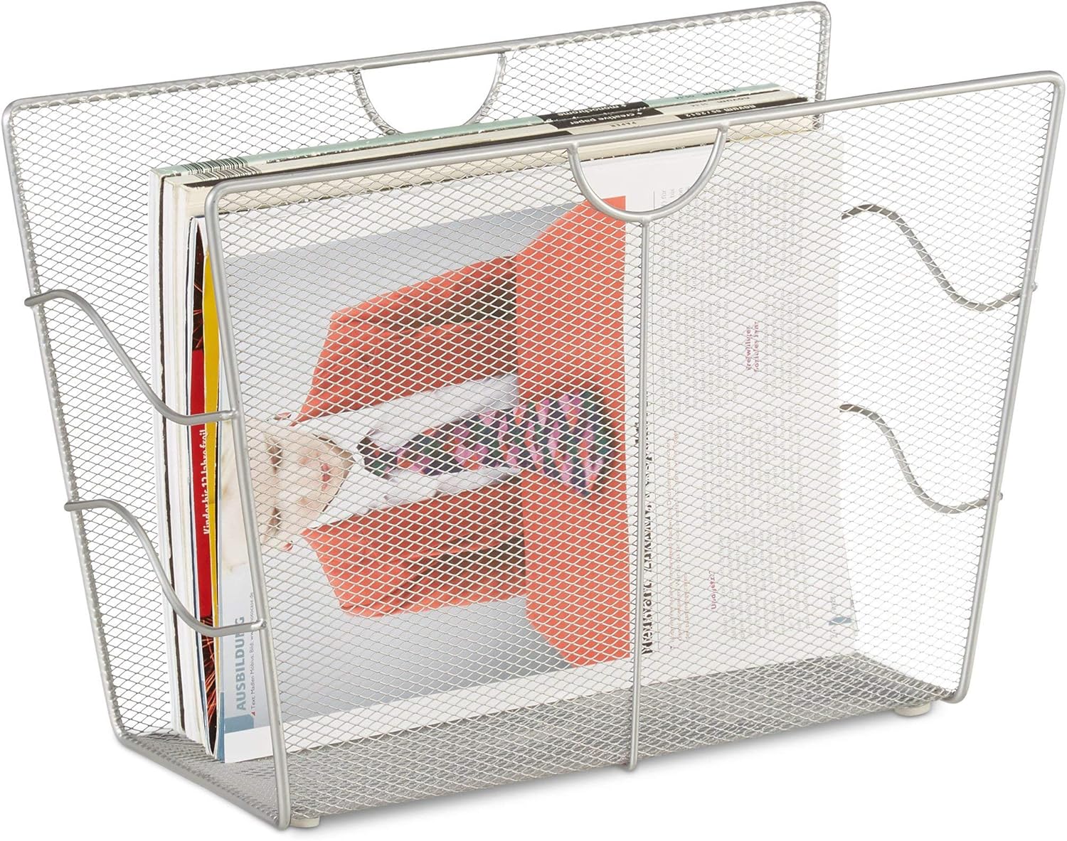 Relaxdays Mesh Newspaper Stand, Metal Newspaper Bin, Freestanding Rack