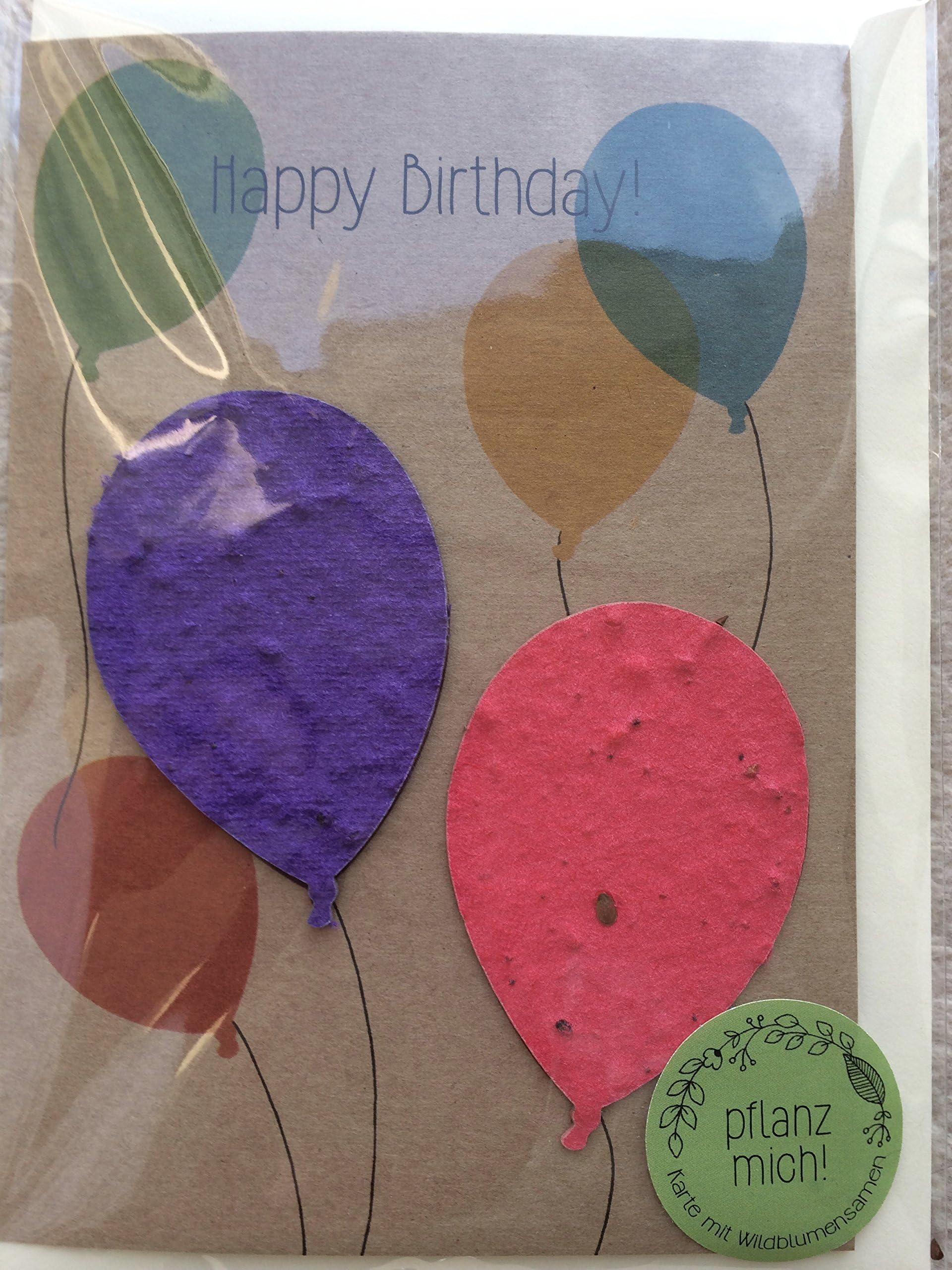 "Happy Birthday" Card ✿ The Balloons Dissolve into Flowers (seeded Paper) ✿ Nice Birthday Card with Flowers Included