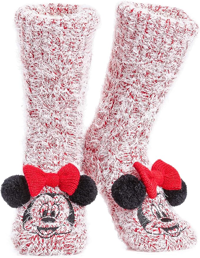 Disney Fluffy Slipper Socks For Women, Minnie Socks, Knitted Warm