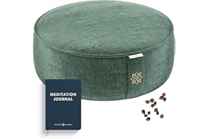 Mindful Modern Velvet Meditation Cushion | Luxe Zafu Yoga Floor Pillow Seat | Posture Support | Buckwheat Hull Filled | Large Round Cushion with Removable Washable Cover + Carry Handle