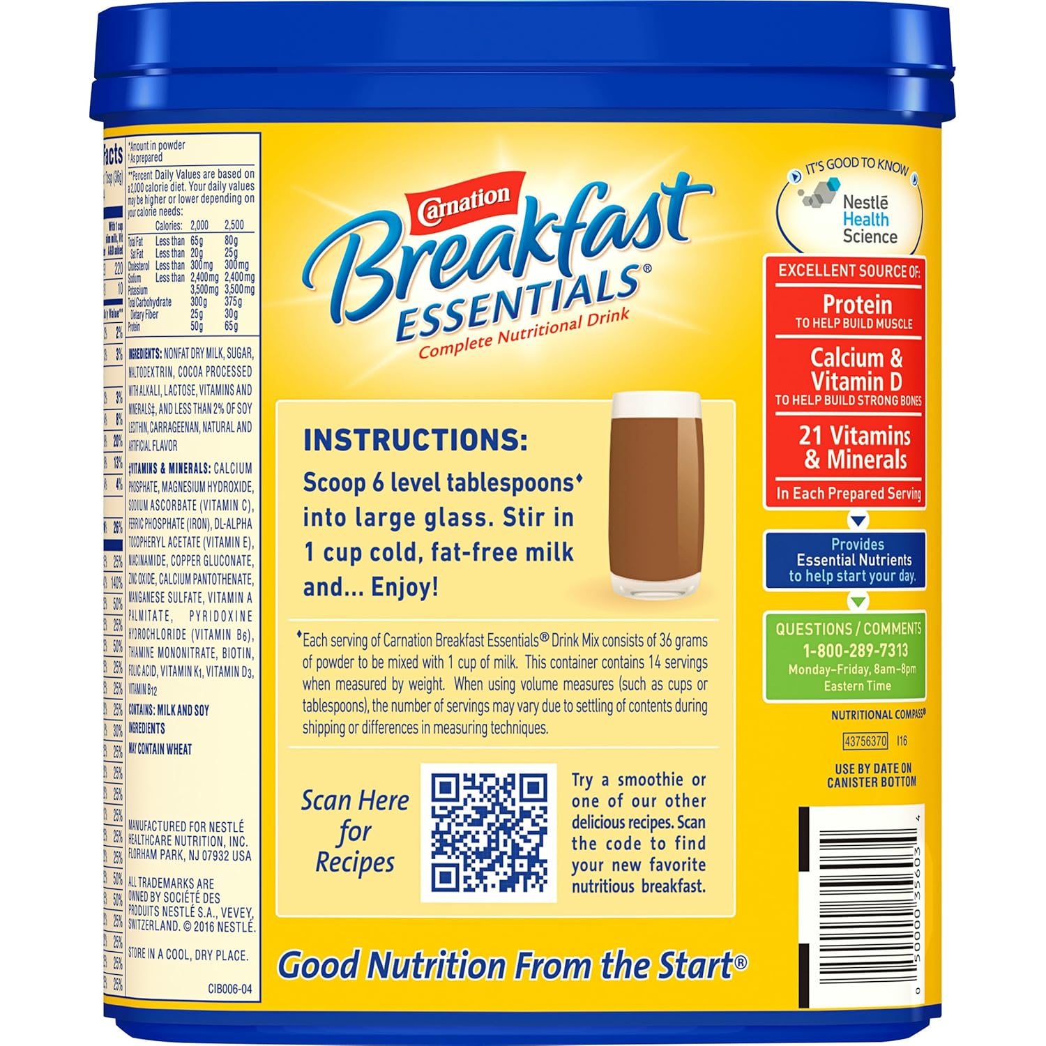 Carnation Breakfast Essentials Nutrition Label - Pensandpieces