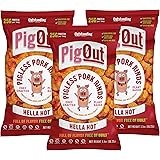 PigOut Pigless Pork Rinds, Hella Hot | Plant Based, High Protein, Low Calorie | Gluten Free, Kosher, Non-GMO | 3.5oz, 3 Pack