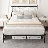 Allewie Queen Size Platform Bed Frame with Vintage Headboard, 14 Inches Metal Mattress Foundation for Storage, No Box Spring Needed, Easy Assembly, Modern, Black
