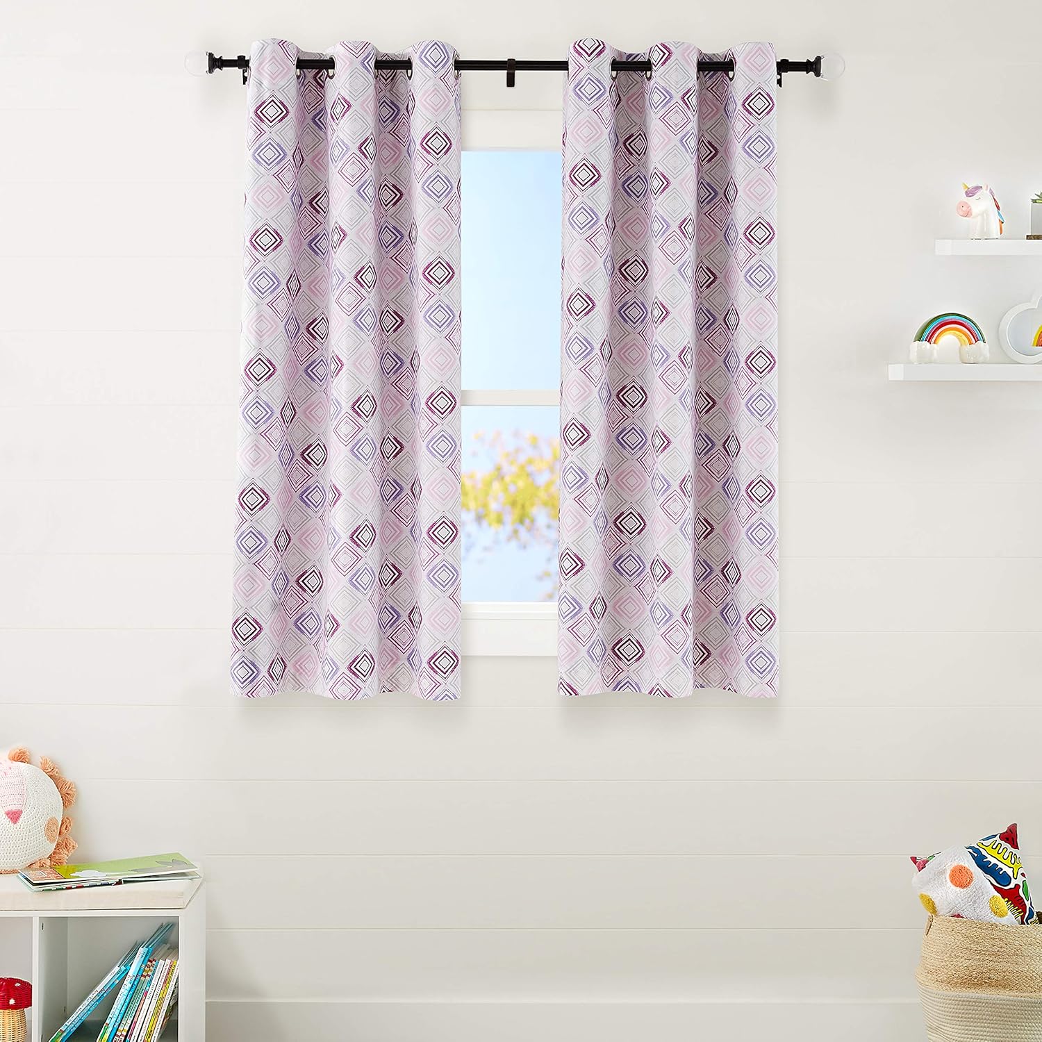 AmazonBasics Kids Room Darkening Blackout Window Curtain Set with Grommets - 42" x 63", Multi Geo