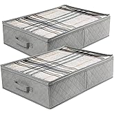 LotFancy Foldable Under Bed Storage Bags, Closet Organizers and storage bins, Clothes Blankets Organizer, with Clear Window and Reinforced Handles, 24” x 16” x 6", Gray, Pack of 2