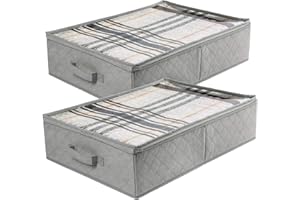 LotFancy Foldable Under Bed Storage Bags, Closet Organizers and storage bins, Clothes Blankets Organizer, with Clear Window a