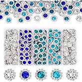 200 Pcs 12MM Sew on Rhinestones Mixed Colors Crystal Glass Metal Base Flower Shape, Flatback Rhinestones for Crafting, Sewing Accessories for Clothes and Shoes (Blue)