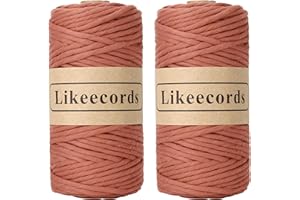 Likeecords 2 Skeins of 4mm X 80m Single Strand Macrame Cord Handmade Decorations Softer Natural Cotton Bohemia DIY Wall Hanging Plant Hanger Craft Knitting Cord Rope (Rusty)
