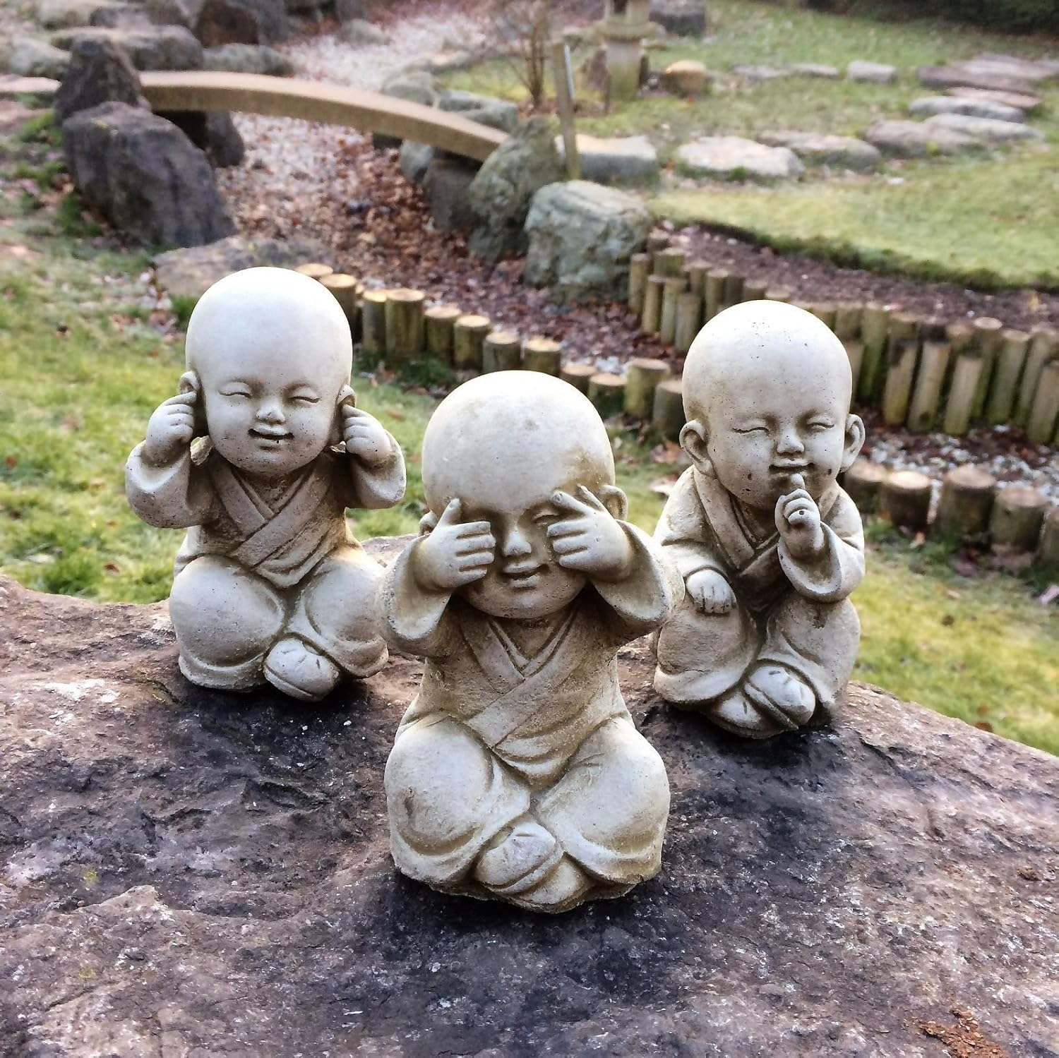 Small 3 Wise Buddha Monk Set Statue See Speak Hear No Evil Decor Gift
